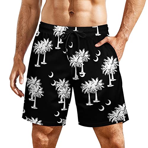 South Carolina Palmetto Moon Men's Swim Trunks Beach Board Shorts Quick Dry Bathing Suits with Liner
