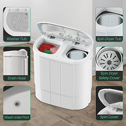 TOREAD Portable Small Washing Machine, 13.5Lbs Mini Compact Washer and Spinner Combo, 2 in 1 Apartment Washers with Twin Tub for Laundry, Dorms, College, RV, Camping - Thumbnail 4