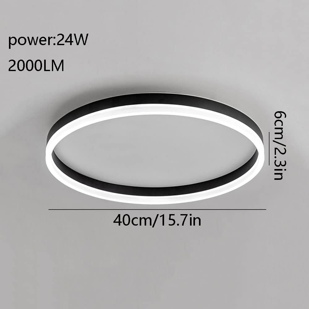 15.7 inch 24W round Led Ceiling Light,Dimmable Modern Ceiling Lamp with Remote Control,Minimalist Design Ceiling Light Chandelier for Bedroom Dining Room Kitchen Office (Black White Light)/D