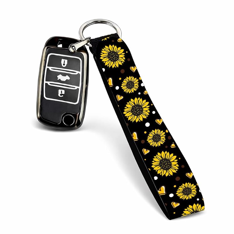 Chaveiro de pulso para carro em neoprene com estampa de girassol YUXIYAN
