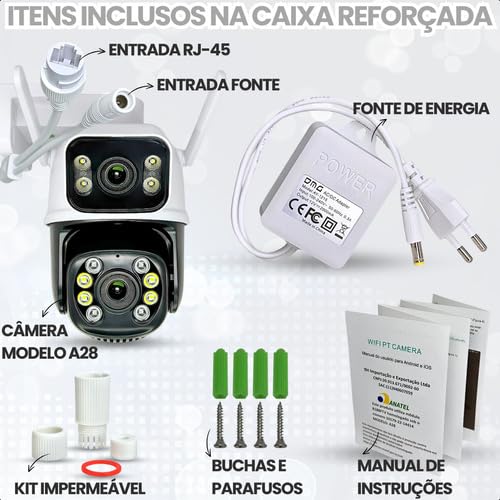 Camera Segurança Externa Lente Dupla Audio Noturna A28 Wifi Acesso Remoto