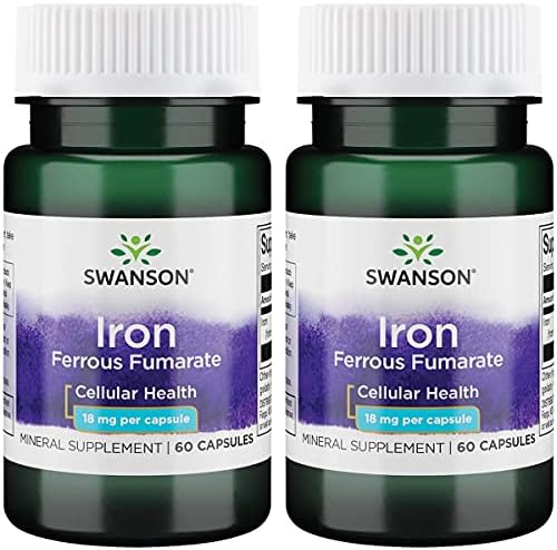 Swanson Iron (Ferrous Fumarate) - Mineral Supplement Promoting Energy Support - High-Concentration Formula Assists in Oxygen Delivery & Fatty Acid Metabolism - (60 Capsules, 18mg Each) 2 Pack