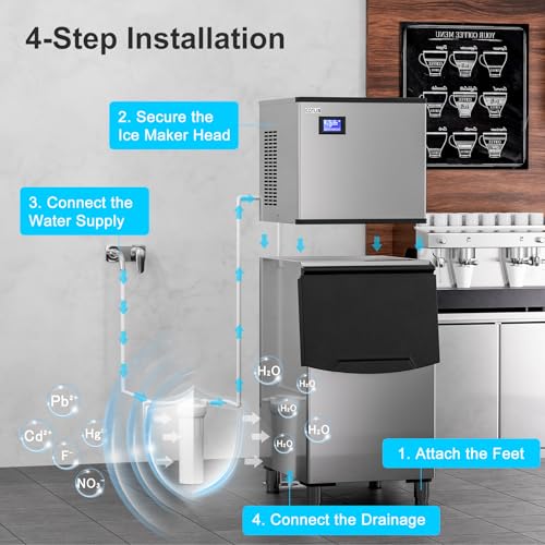 Image of COTLIN Commercial Ice Maker, 550LBS /24H with 350LBS Storage, Commercial Ice Machine with Self-Cleaning, Ice Ready in 5-15 Min, Timing Function, Ice Thickness Adjustment, Stainless Steel, ETL Approval