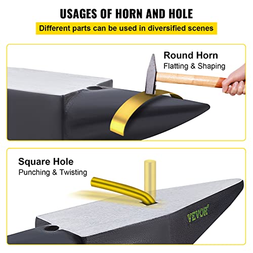 VEVOR Cast Iron Anvil, 110 Lbs(50kg) Single Horn with Large Countertop and Stable Base, High Hardness Rugged Round Horn Anvil Blacksmith, for Bending, Shaping