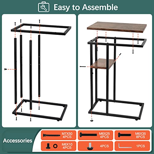 Yoobure C Shaped End Table, Side Table For Couch And Bed, Small Side Table For Small Spaces, Living Room, Bedroom, Rustic Snack Table #TOP5