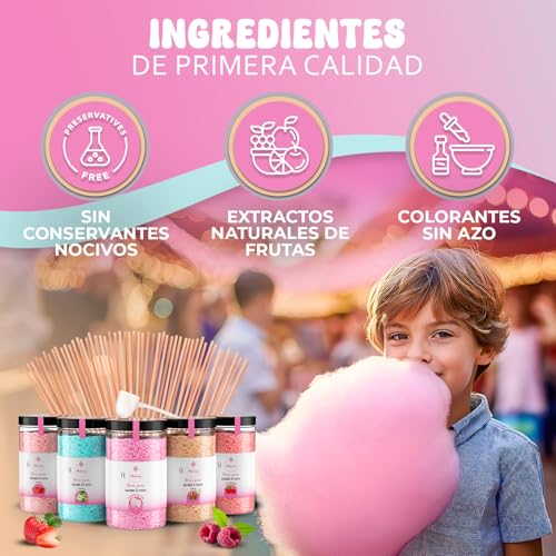 Miniatura 5 de Misskandy, Algodón De Azúcar Para La Máquina 5 300 Gr 1,5kg Sabores:Fresa, Manzana, Malvavisco, Cola, Frambuesa 50 Barritas De 30 Cm