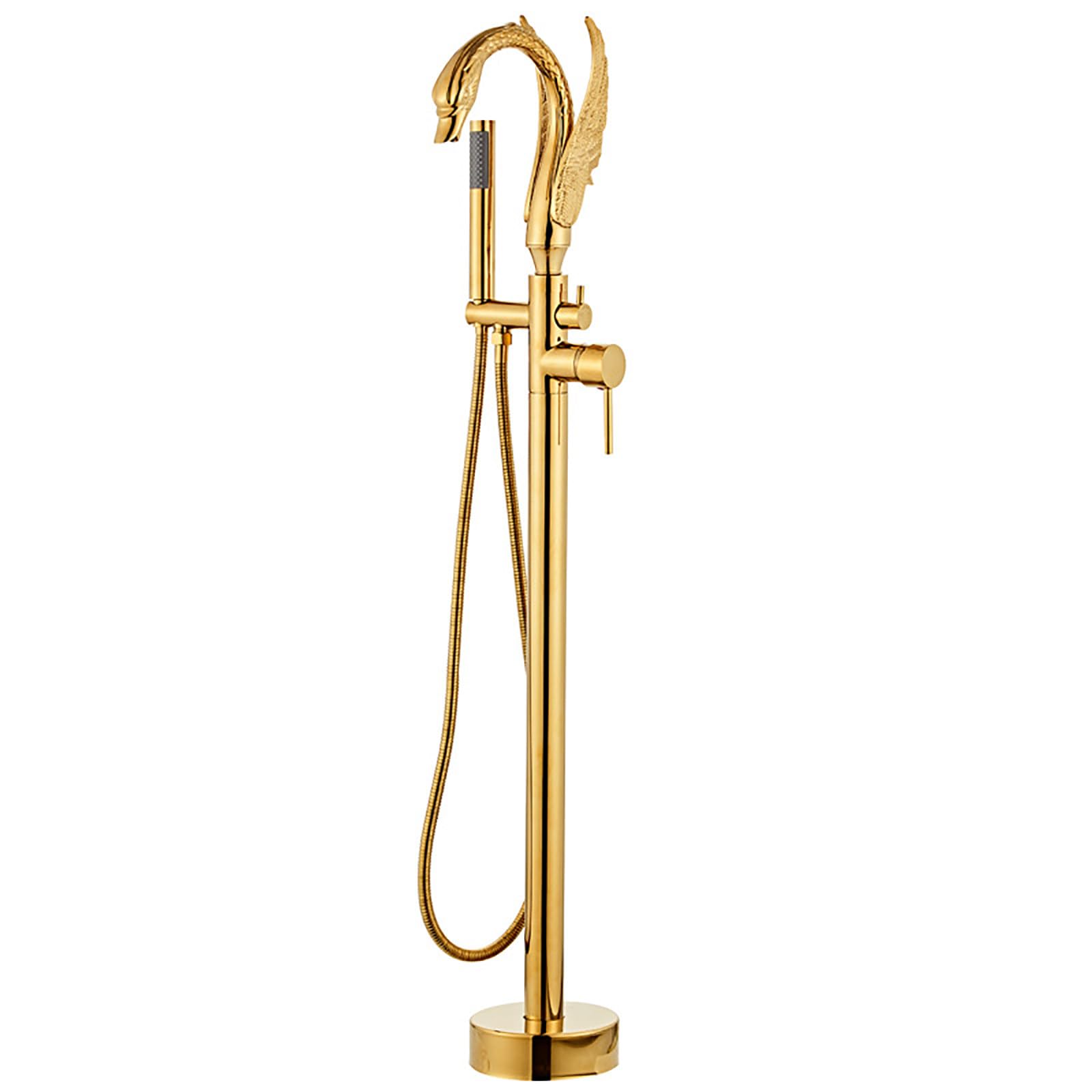 Robinet de baignoire sur pied avec douchette laiton bec sculpté or