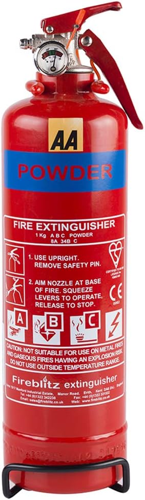 AA 1kg Fire Extinguisher AA6653 – Uses ABC Powder Small Fires – Lightweight Easy Use UK Made 5 Yr Warranty, 1000 g, Red