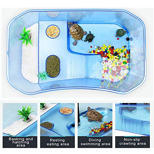 Turtle Habitat,Reptile Habitat,Turtle Tank Aquarium,Terrapin Lake Reptile Aquarium Tank with Platform Plants for Crayfish Crab (White,NO Accessories - Thumbnail 3