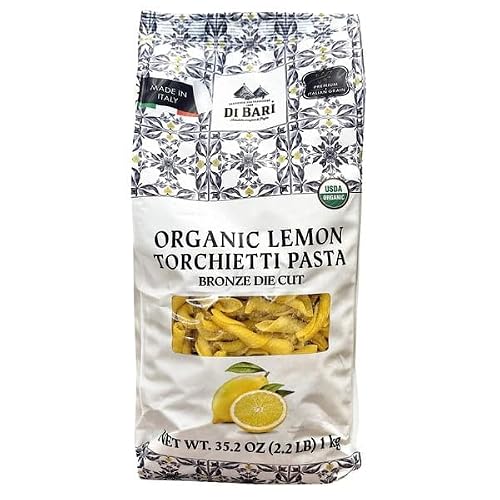Di Bari Organic Lemon Torchietti Pasta, Bronze Die Cut, Made in Italy, 2.2 lbs