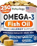 Omega 3 for Dogs - 250 Fish Oil Chews for Dog Shedding, Allergy & Itch Relief, Hot Spot Treatment - Advanced Skin & Coat Supplement - Joint Health - EPA & DHA Fatty Acids - Salmon Oil & Probiotics