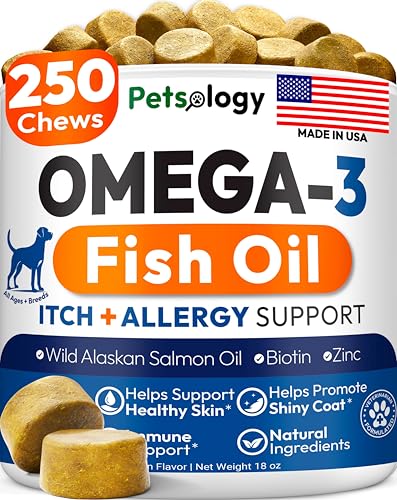 Omega 3 for Dogs - 250 Fish Oil Chews for Dog Shedding, Allergy & Itch Relief, Hot Spot Treatment