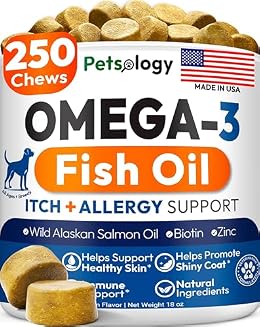 Omega 3 for Dogs - 250 Fish Oil Chews for Dog Shedding & Allergy Relief