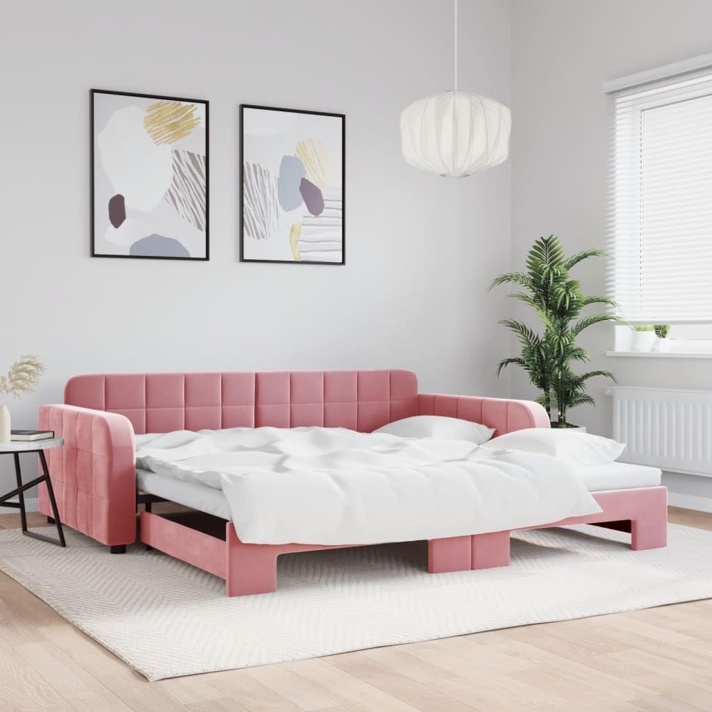 Générique Lit de Jour avec lit gigogne Rose 100x200 cm Velours,Meubles,Lits & Accessoires,Lits & Cadres de lit,3196939