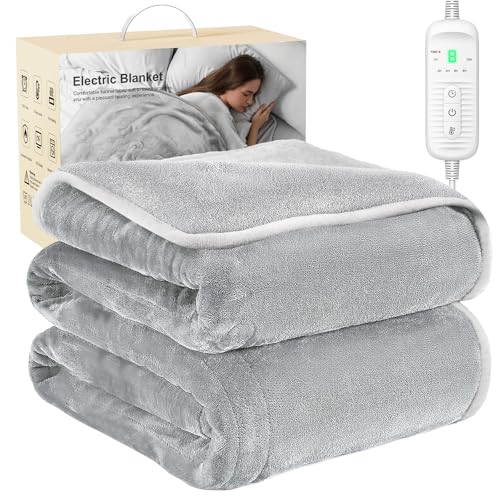 Couverture Thermique DAONEG, Couverture Chauffante Électrique 160 x 130 cm, Flanelle Douce, 9 Niveaux de Température, Minuterie 10H, Lavable en Machine, Chauffage Rapide, Protection Contre la Surchauffe