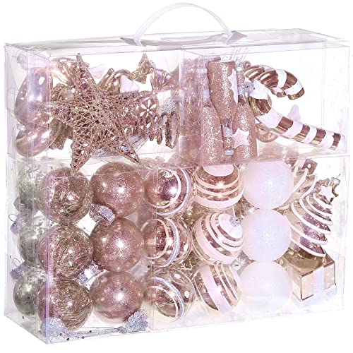 64 Pcs Christmas Candy Ornaments Balls Set Christmas Ornaments Baubles Assorted Christmas Tree Candy Decorations Christmas Balls For Xmas Tree Party Wedding Holiday Indoor Outdoor Decor (Rose Gold) #TOP1