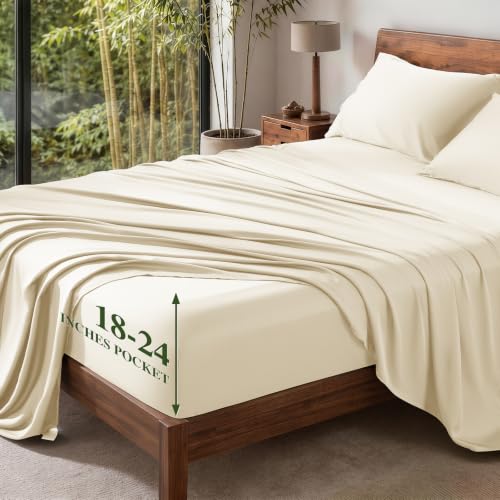 Image of 100% Organically Grown Bamboo Viscose King Sheet Set with Pockets on Side