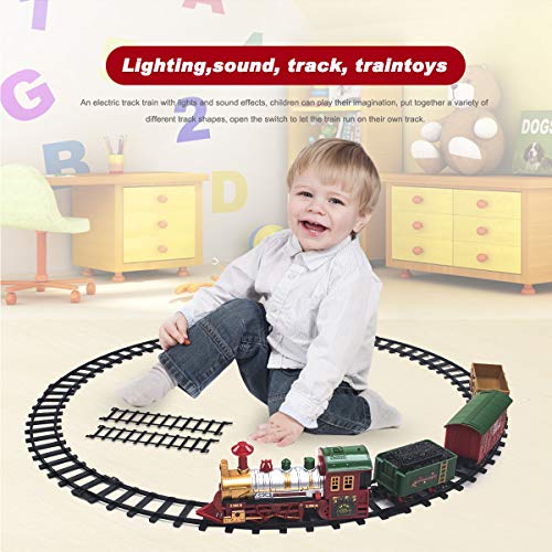 PUSITI Classic Christmas Train Set with Lights and Sounds Railway Tracks Sets Battery Operated Train Toy Models with 11.5 Ft Tracks Playset for Under The Tree Electronic Toys Gift for Kids