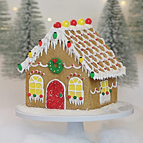 Traditional Christmas Gingerbread House Kit Edible Gingerbread House Decorations - Includes Pre-Baked Cookies, Icing, Glittery Sugar (3), Edible Wreath and Christmas Lights plus Candy Decorations; - Thumbnail 3