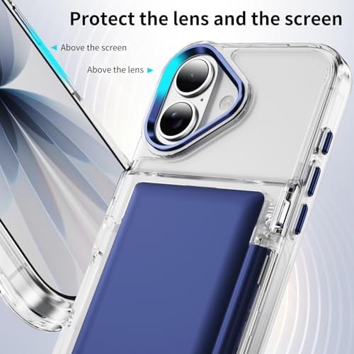 Coque iPhone 17 double fente carte de crédit rigide PC souple TPU bleu JF