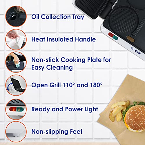 Hamburger Grill Maker by StarBlue with FREE Burger Press and Recipes eBook - Portable and Multipurpose Machine AC120V 60HZ 1000W - Image 3