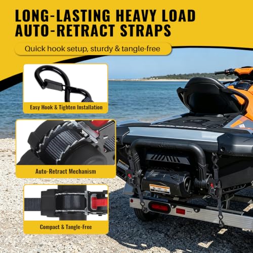 Ayaport Boat Tie Down Straps to Trailer Retractable, 1in x 5ft Heavy Duty Ratchet Transom Straps with Double S Hooks, 1500lbs Breaking Strength, Adjustable Boat Trailer Straps for Jet Ski PWC Pontoon — view 6