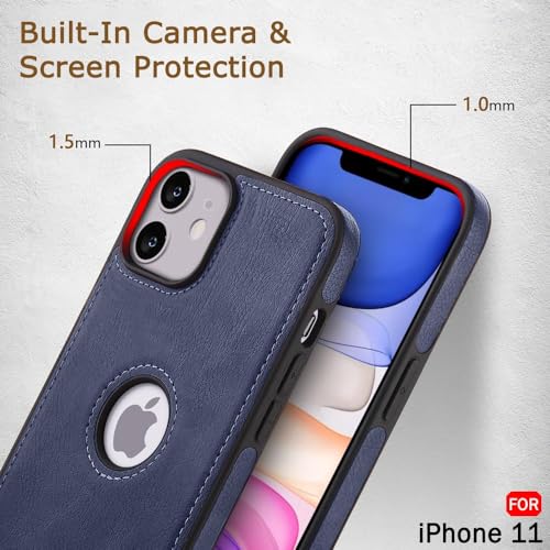 Image of Leather Case for Apple iPhone 11 Premium Protective Stylish Slim Cover with Shockproof Raised Edges Blue