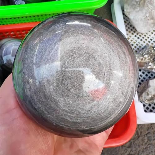 Stone Silver Obsidian Sphere Quartz Crystal Ball Gemstone(350-400g)