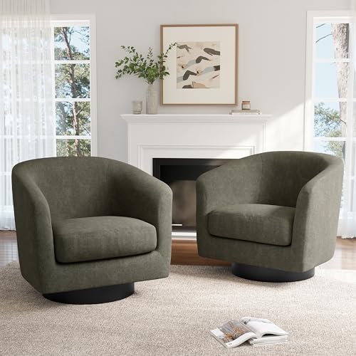 Lumibee Swivel Accent Barrel Chairs Set of 2, Upholstered Comfy Swivel Round Barrel Chair, 360° Rotation Single Sofa Club Armchair for Living Room, Reading Room, Bedroom, Chenille, Tan