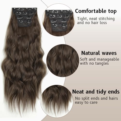 Foto von ShowJarlly Clip in Extensions, 4PCS 60 cm Voller Kopf Haarverlängerungen mit Clips Synthetik Gewellte Haarextension Wavy Haar Extensions Clip in Haarteil für Frauen