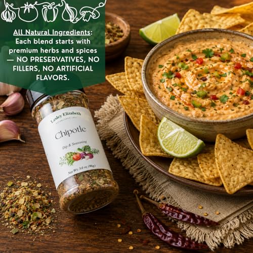Image of Lesley Elizabeth Chipotle Dip & Seasoning - Smoky Chipotle Spice Blend for Dips, Chicken, Beef & Veggies | Gourmet All-Purpose Grill & Cooking Seasoning