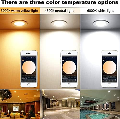 GEYUEYA Home Led Downlights Spotlights Ceiling Dimmable,WiFi Bluetooth Mesh LED Recessed Ceiling Lights 5W RGBCW RGB White CCT 2700K-6500K Color Change Aluminum Spotlights for Home Bar KTV-10 Pack