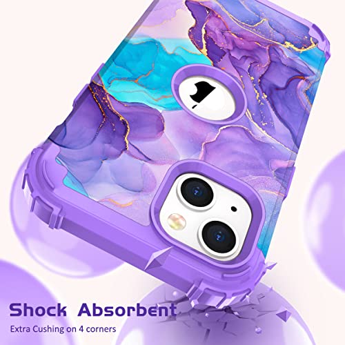 Hocase For Iphone 13 Case, With 2Pcs Screen Protectors And 1Pc Camera Protector, Shockproof Heavy Duty Soft Silicone Rubber+Hard Pc Hybrid Protective Case For Iphone 13 (6.1") 2021 - Purple Meets Blue #TOP3