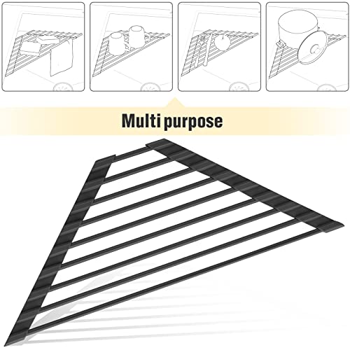 Miniatura 7 de Tomorotec Escurridor De Platos Enrollable Triangular Pequeño Con Revestimiento De Silicona, Marco De Acero Inoxidable Para Esquinas Del Fregadero, Escurridor Y Organizador Multiusos Para Ahorrar