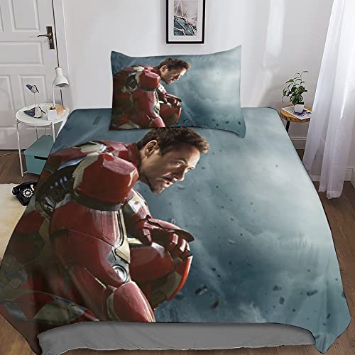 Ropa De Cama 3D Iron Man Edredones De Microfibra Suave para Adolescentes Y Adultos Single（135x200cm）