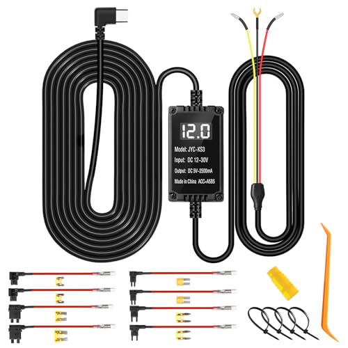 Image of Upgraded Dash Cam Hardwire Kit, 11.5ft Acc USB-C Hardwire Kit (12V-24V to 5V) with Voltage Display, Type C 3-Lead Hard Wire Kit W /Low Voltage Protection for Dashcam GPS Radar Detectors