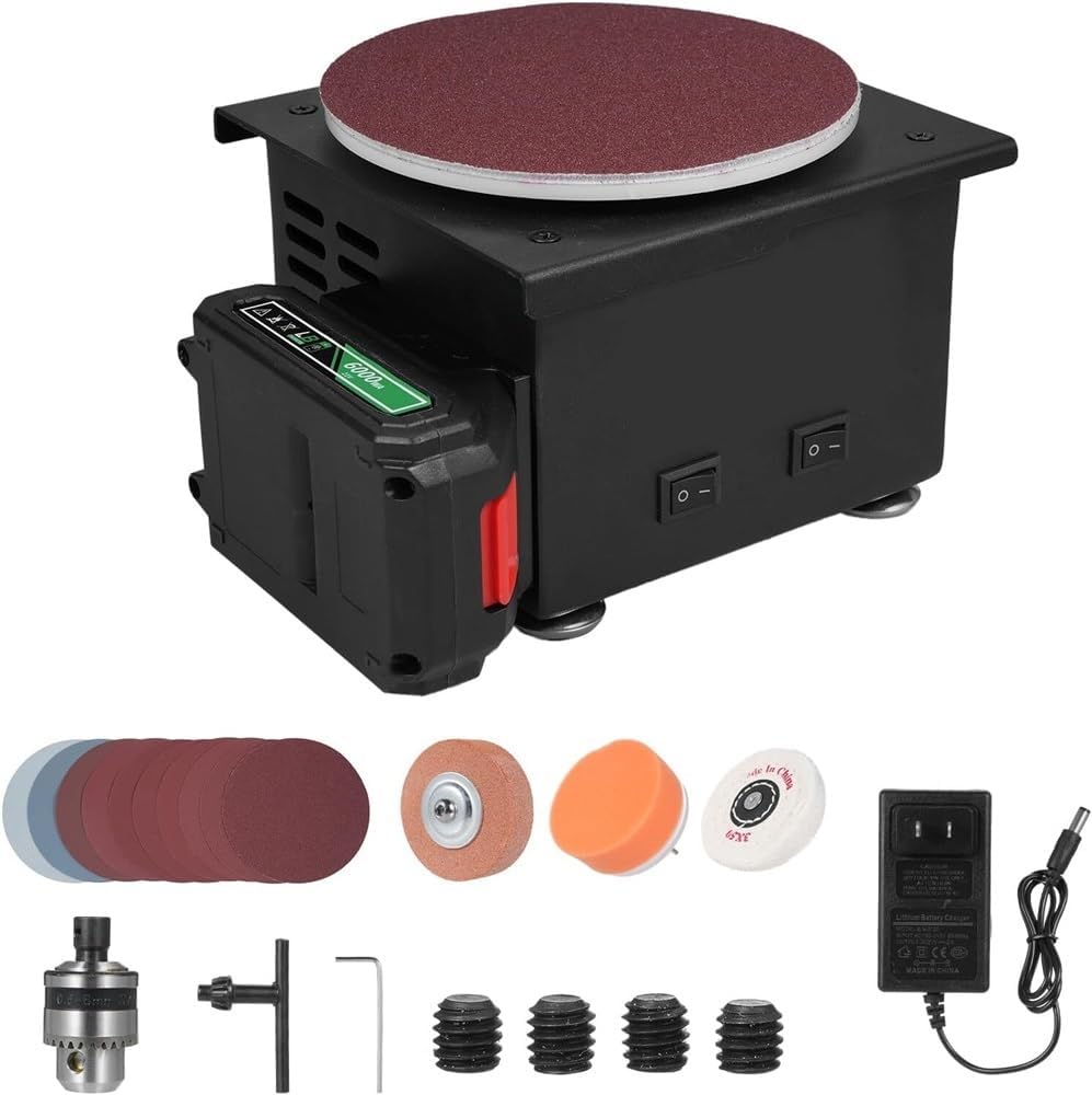 Grinder，6000WA Lithium Battery Electric Bench Sander Grinding And Polishing Machine, Mini Disc Sander 6-Inch Sand Disc Grinder with 10 Disc Sandpaper Suitable for DIY Grinding of Metal, Wood, Stone Ma