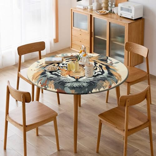 Nappe ronde ajustée élastique tête de tigre imperméable de table - 8