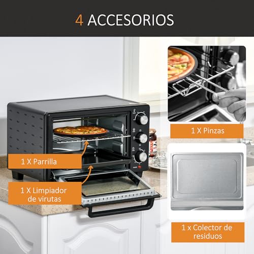 Miniatura 5 de Homcom Horno Eléctrico De Sobremesa Horno Sobremesa De 21l 1400w Mini Horno Eléctrico Con Temporizador Hasta 60min Y Temperatura Regulable Hasta 230 Negro