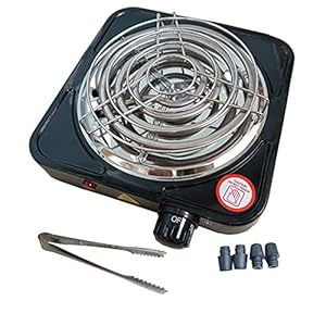 KitaBulb Electric Charcoal Burner 1500W Black Hot Plate for Coconut Coal Coffee/Tea/Milk- include Grid and Tongs