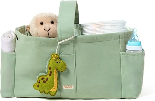 Folkulture Organizador de pañales de bebé  Bolsa de pañales de algodón para niños  Elegante y cómodo carrito esencial de viaje  Contenedor de