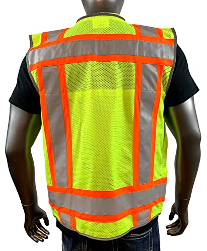 Rexzus A Reflective Safety Vest For Mens Class 2 Heavy Woven Two Tone Engineer Hi Viz Safety Vest 3M Tape (Yellow, X-Large) #TOP2