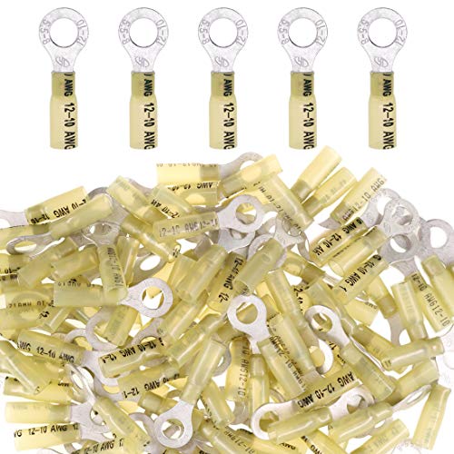 Glarks 50pcs 12-10 Gauge M8 Ring Nylon Heat Shrink Waterproof Quick Disconnect Electrical Insulated Crimp Terminals Connectors Assortment Kit