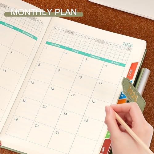 Holderzyi Academic Diary 2026 A5 Day Per Page, 12 Months Daily &Month Planner from Jan.26 - Dec.26,Agenda Dairy A5 Page a Day, with Elegant Cover,Pen,Inner Pocket (Green) - Image 4