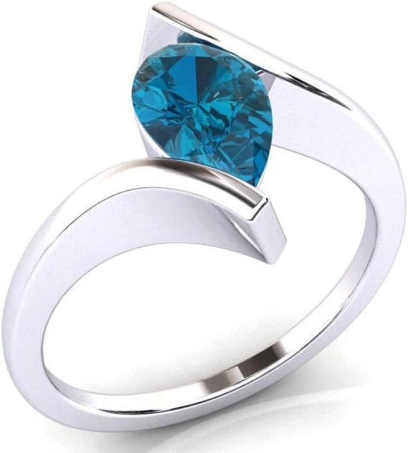 Hand Made Pear Cut London Blue Topaz Natural Gemstone Bridal 925 Sterling Silver Ring