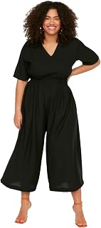 TRENDYOL Women's Plain Woven Plus Size Jumpsuit 46 black