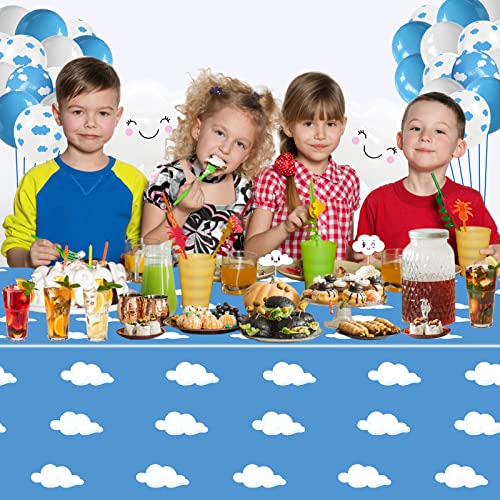 Quericky 4 Pack Blue Sky White Cloud Tablecloth, 54X108'' Blue Sky Plastic Disposable Table Cover, Story Themed Decoration For Kids Birthday Party, Baby Shower Party, Sky Birthday Party Supplies #TOP2