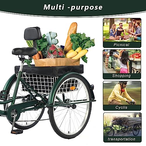 Jacgood 7 Speed 3 Wheel Adult Tricycle, 24 inch 3 Wheeled Bike for Seniors, Women, Men, Cruise Trike Bike with Shopping Basket and Lock, Adjustable Seat, Multiple Colors.