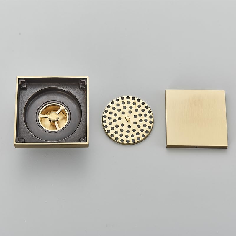 Rejilla Desague Ducha Desagüe de piso de baño cuadrado invisible cepillado dorado con rejilla for desagüe de ducha, desagüe de latón, desagüe de piso de cocina negro, desagüe con inserción de azulejos