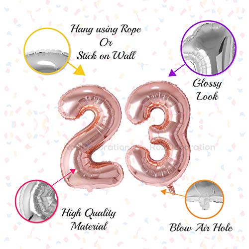 Image of Rozi Decoration 16? Inch Number 23 Foil Balloon Rose Gold Color for Birthday Parties Decoration | Happy 23th Anniversary | 23 Number Balloon Pack of 2 Pcs